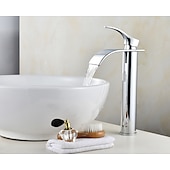 economico Classici-Rubinetto Lavandino Bagno Moderno Monocomando Cromato A Cascata In Acciaio Inox Rubinetto Bagno Moderno Regolabile Per Acqua Fredda E Calda Argento
