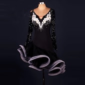 olcso Latin tánc ruházat-tánc salsa latin tánc ruha kristályok / strassz női edzés előadás hosszú ujjú spandex organza