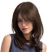 baratos peruca mais velha-perucas marrons para mulheres peruca reta longa castanha cabelo sintético castanho perucas femininas com franja