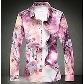preiswerte Pflanzen Muster-Herren Blumen Hemd Knopfhemd Langarm Vintage Party Designer Täglich Festtage Wochenende Frühling Herbst Kragen Klassischer Kragen Bedruckt Rote Blau Grün