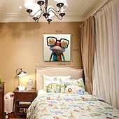 abordables Peintures animaux-peinture à l&#039;huile toile mur art décoration grenouille mignonne avec des lunettes pour la décoration intérieure peinture sans cadre ou encadrée illustration pour salon décor de chambre d&#039;enfants