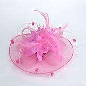 billige Fascinatorer og hatter-fjær / nett fascinators kentucky derby lue / blomster / hatter med fjær / pels / blomster 1 stk bryllup / spesiell anledning / damedag hodeplagg