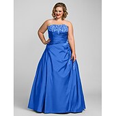 cheap Plus Size Dresses-Ball Gown Plus Size Dress Prom Formal Evening Floor Length Sleeveless Strapless Taffeta with Beading Appliques 2024