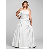 cheap Plus Size Dresses-Ball Gown Plus Size Dress Prom Formal Evening Floor Length Sleeveless Strapless Taffeta with Beading Appliques 2024