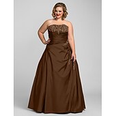 cheap Plus Size Dresses-Ball Gown Plus Size Dress Prom Formal Evening Floor Length Sleeveless Strapless Taffeta with Beading Appliques 2024