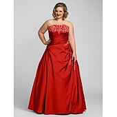 cheap Plus Size Dresses-Ball Gown Plus Size Dress Prom Formal Evening Floor Length Sleeveless Strapless Taffeta with Beading Appliques 2024