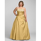 cheap Plus Size Dresses-Ball Gown Plus Size Dress Prom Formal Evening Floor Length Sleeveless Strapless Taffeta with Beading Appliques 2024