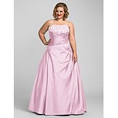 cheap Plus Size Dresses-Ball Gown Plus Size Dress Prom Formal Evening Floor Length Sleeveless Strapless Taffeta with Beading Appliques 2024