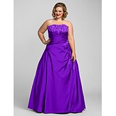 cheap Plus Size Dresses-Ball Gown Plus Size Dress Prom Formal Evening Floor Length Sleeveless Strapless Taffeta with Beading Appliques 2024