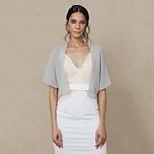 billiga bröllop gäst wraps-Sjalar Damens Wrap Bolero Shrug Kappor  Jackor Elegant Solskydd Kortärmad Chiffon Bröllop Wraps Med Ren Färg För Formell Vår  Höst klä dig för att imponera