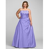 cheap Plus Size Dresses-Ball Gown Plus Size Dress Prom Formal Evening Floor Length Sleeveless Strapless Taffeta with Beading Appliques 2024