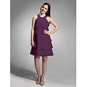 cheap Weddings &amp; Events-Sheath / Column Jewel Neck Knee Length Chiffon Dress with Beading by TS Couture®
