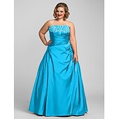 cheap Plus Size Dresses-Ball Gown Plus Size Dress Prom Formal Evening Floor Length Sleeveless Strapless Taffeta with Beading Appliques 2024