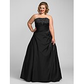 cheap Plus Size Dresses-Ball Gown Plus Size Dress Prom Formal Evening Floor Length Sleeveless Strapless Taffeta with Beading Appliques 2024