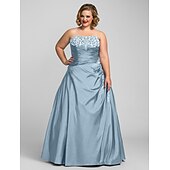cheap Plus Size Dresses-Ball Gown Plus Size Dress Prom Formal Evening Floor Length Sleeveless Strapless Taffeta with Beading Appliques 2024