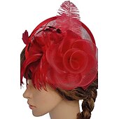 billige Coiffer-fjær / nettfascinatorer kentucky derby lue / blomster / hodeplagg med blomster 1 stk spesiell anledning / hesteveddeløp / damedag hodeplagg