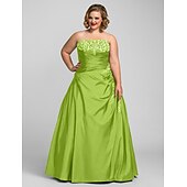 cheap Plus Size Dresses-Ball Gown Plus Size Dress Prom Formal Evening Floor Length Sleeveless Strapless Taffeta with Beading Appliques 2024