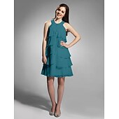 cheap Weddings &amp; Events-Sheath / Column Jewel Neck Knee Length Chiffon Dress with Beading by TS Couture®