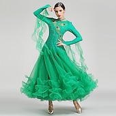 رخيصةأون قاعة الرقص القياسية-Ballroom Dance فستان كريستال / أحجار الراين نسائي أداء كم طويل سباندكس بوليستر