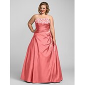 cheap Plus Size Dresses-Ball Gown Plus Size Dress Prom Formal Evening Floor Length Sleeveless Strapless Taffeta with Beading Appliques 2024