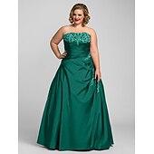 cheap Plus Size Dresses-Ball Gown Plus Size Dress Prom Formal Evening Floor Length Sleeveless Strapless Taffeta with Beading Appliques 2024