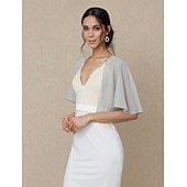 billiga bröllop gäst wraps-Sjalar Damens Wrap Bolero Shrug Kappor  Jackor Elegant Solskydd Kortärmad Chiffon Bröllop Wraps Med Ren Färg För Formell Vår  Höst klä dig för att imponera