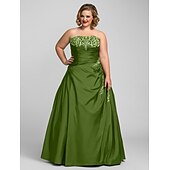 cheap Plus Size Dresses-Ball Gown Plus Size Dress Prom Formal Evening Floor Length Sleeveless Strapless Taffeta with Beading Appliques 2024