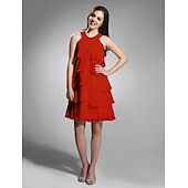 cheap Weddings &amp; Events-Sheath / Column Jewel Neck Knee Length Chiffon Dress with Beading by TS Couture®