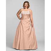 cheap Plus Size Dresses-Ball Gown Plus Size Dress Prom Formal Evening Floor Length Sleeveless Strapless Taffeta with Beading Appliques 2024