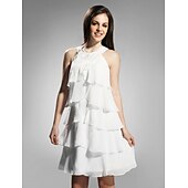 cheap Weddings &amp; Events-Sheath / Column Jewel Neck Knee Length Chiffon Dress with Beading by TS Couture®