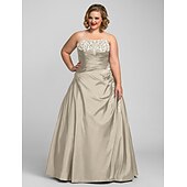 cheap Plus Size Dresses-Ball Gown Plus Size Dress Prom Formal Evening Floor Length Sleeveless Strapless Taffeta with Beading Appliques 2024