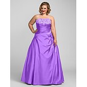 cheap Plus Size Dresses-Ball Gown Plus Size Dress Prom Formal Evening Floor Length Sleeveless Strapless Taffeta with Beading Appliques 2024