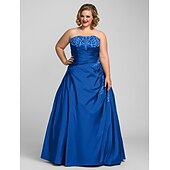 cheap Plus Size Dresses-Ball Gown Plus Size Dress Prom Formal Evening Floor Length Sleeveless Strapless Taffeta with Beading Appliques 2024