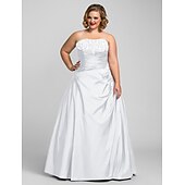 cheap Plus Size Dresses-Ball Gown Plus Size Dress Prom Formal Evening Floor Length Sleeveless Strapless Taffeta with Beading Appliques 2024