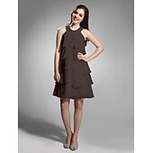 cheap Weddings &amp; Events-Sheath / Column Jewel Neck Knee Length Chiffon Dress with Beading by TS Couture®