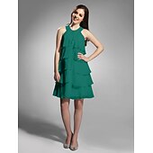 cheap Weddings &amp; Events-Sheath / Column Jewel Neck Knee Length Chiffon Dress with Beading by TS Couture®