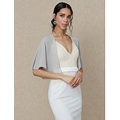 billiga bröllop gäst wraps-Sjalar Damens Wrap Bolero Shrug Kappor  Jackor Elegant Solskydd Kortärmad Chiffon Bröllop Wraps Med Ren Färg För Formell Vår  Höst klä dig för att imponera