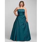 cheap Plus Size Dresses-Ball Gown Plus Size Dress Prom Formal Evening Floor Length Sleeveless Strapless Taffeta with Beading Appliques 2024