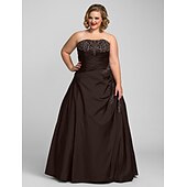 cheap Plus Size Dresses-Ball Gown Plus Size Dress Prom Formal Evening Floor Length Sleeveless Strapless Taffeta with Beading Appliques 2024