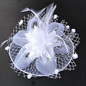 billige Fascinatorer og hatter-fjær / nett fascinators kentucky derby lue / blomster / hatter med fjær / pels / blomster 1 stk bryllup / spesiell anledning / damedag hodeplagg