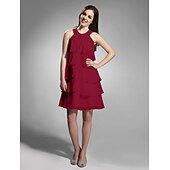 cheap Weddings &amp; Events-Sheath / Column Jewel Neck Knee Length Chiffon Dress with Beading by TS Couture®