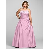 cheap Plus Size Dresses-Ball Gown Plus Size Dress Prom Formal Evening Floor Length Sleeveless Strapless Taffeta with Beading Appliques 2024