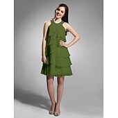cheap Weddings &amp; Events-Sheath / Column Jewel Neck Knee Length Chiffon Dress with Beading by TS Couture®