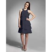 cheap Weddings &amp; Events-Sheath / Column Jewel Neck Knee Length Chiffon Dress with Beading by TS Couture®