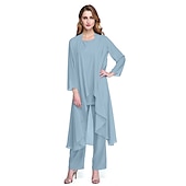 abordables Costumes-pantalons pour maman-Combinaison  Tailleur Mère de la Mariée Robe de Mariage Invitée Élégante Grande Taille Col Bateau Longueur au Sol Chiffon Sans Manches oui Wrap Inclus de Couleur Unie taille sur mesure gratuite