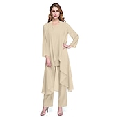 abordables Costumes-pantalons pour maman-Combinaison  Tailleur Mère de la Mariée Robe de Mariage Invitée Élégante Grande Taille Col Bateau Longueur au Sol Chiffon Sans Manches oui Wrap Inclus de Couleur Unie taille sur mesure gratuite