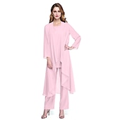 abordables Costumes-pantalons pour maman-Combinaison  Tailleur Mère de la Mariée Robe de Mariage Invitée Élégante Grande Taille Col Bateau Longueur au Sol Chiffon Sans Manches oui Wrap Inclus de Couleur Unie taille sur mesure gratuite