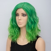 abordables Perruques de fête-Perruques vertes pour femmes Perruque synthétique vagues d&#039;eau Perruque vagues d&#039;eau courte arc-en-ciel rose vert noir blanc vert foncé cheveux synthétiques cheveux ombrés verts perruques d&#039;Halloween