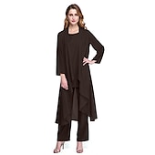 abordables Costumes-pantalons pour maman-Combinaison  Tailleur Mère de la Mariée Robe de Mariage Invitée Élégante Grande Taille Col Bateau Longueur au Sol Chiffon Sans Manches oui Wrap Inclus de Couleur Unie taille sur mesure gratuite