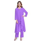 abordables Costumes-pantalons pour maman-Combinaison  Tailleur Mère de la Mariée Robe de Mariage Invitée Élégante Grande Taille Col Bateau Longueur au Sol Chiffon Sans Manches oui Wrap Inclus de Couleur Unie taille sur mesure gratuite